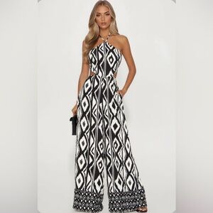 Fashion Nova Black and White Geometric Jumpsuit